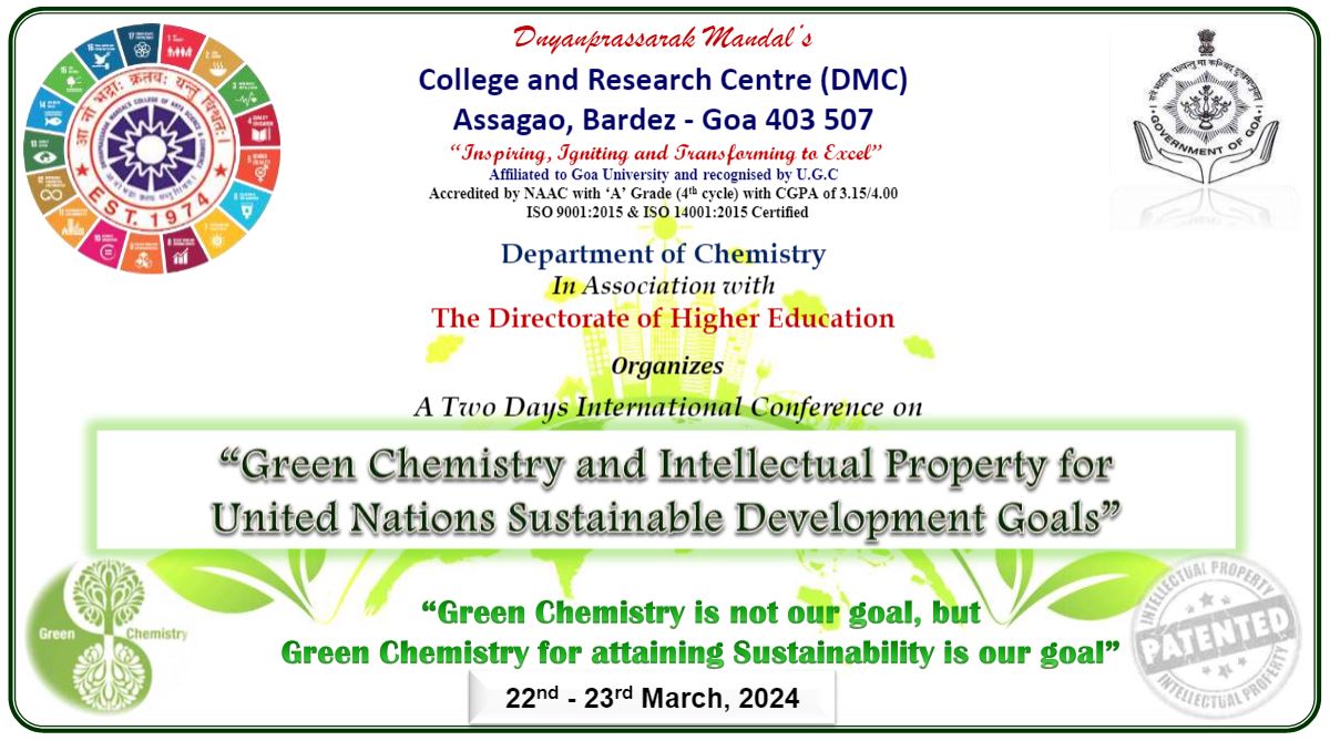 2-Day International Conference on “Green Chemistry and Intellectual Property for United Nations Sustainable Development Goals” – 22nd & 23rd March 2024